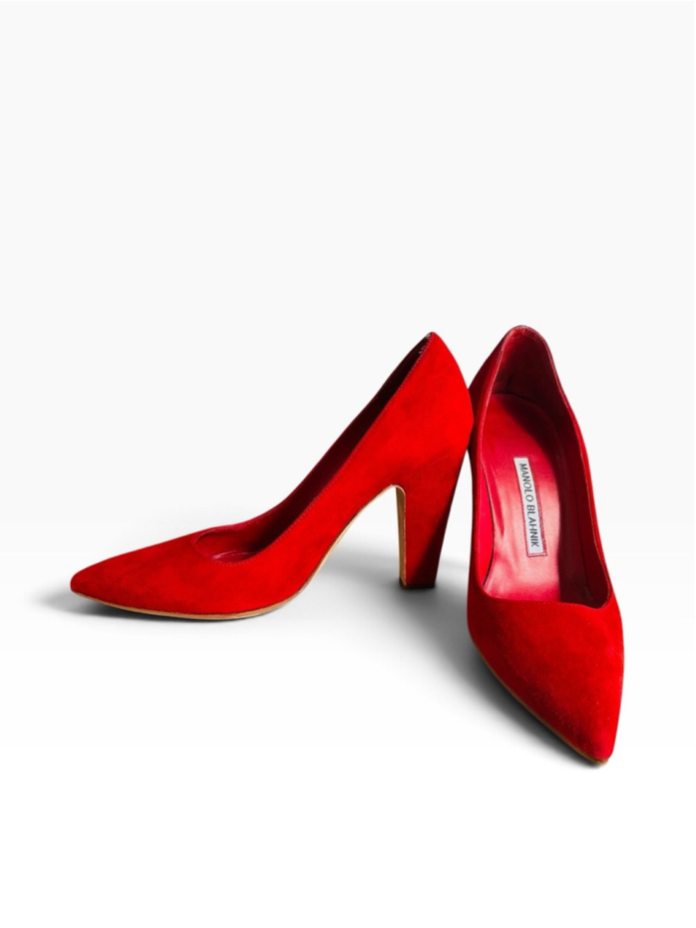Manolo Blahnik Red Suede Pointed Toe High Block Heel Pumps – EU 36 / US 6